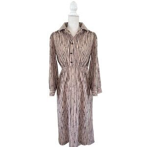70s Vintage Rustic Stripe Mauve Button-down Dress